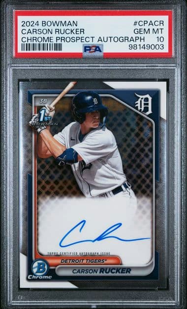 2024 BOWMAN CHROME PROSPECT AUTOGRAPHS CARSON RUCKER CPACR PSA GEM MT 10