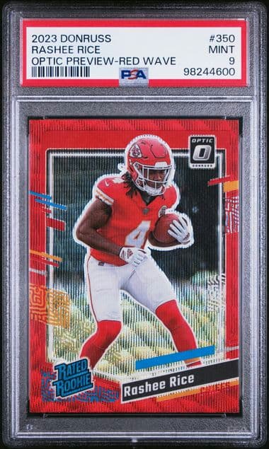 2023 PANINI DONRUSS RASHEE RICE 350 OPTIC PREVIEW-RED WAVE PSA MINT 9