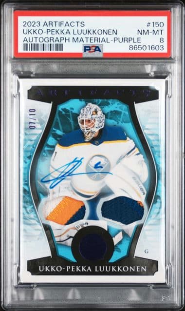 2023 UPPER DECK ARTIFACTS UKKO PEKKA LUUKKONEN 150 AUTO MATERIAL-PURPLE PSA8 /10